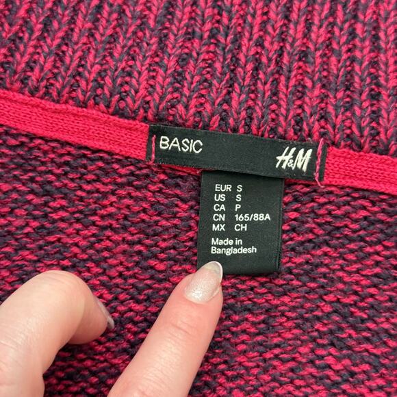 H&M Maroon Pink Navy Knit Open Front Cardigan Sweater Size Small - Picture 4 of 6
